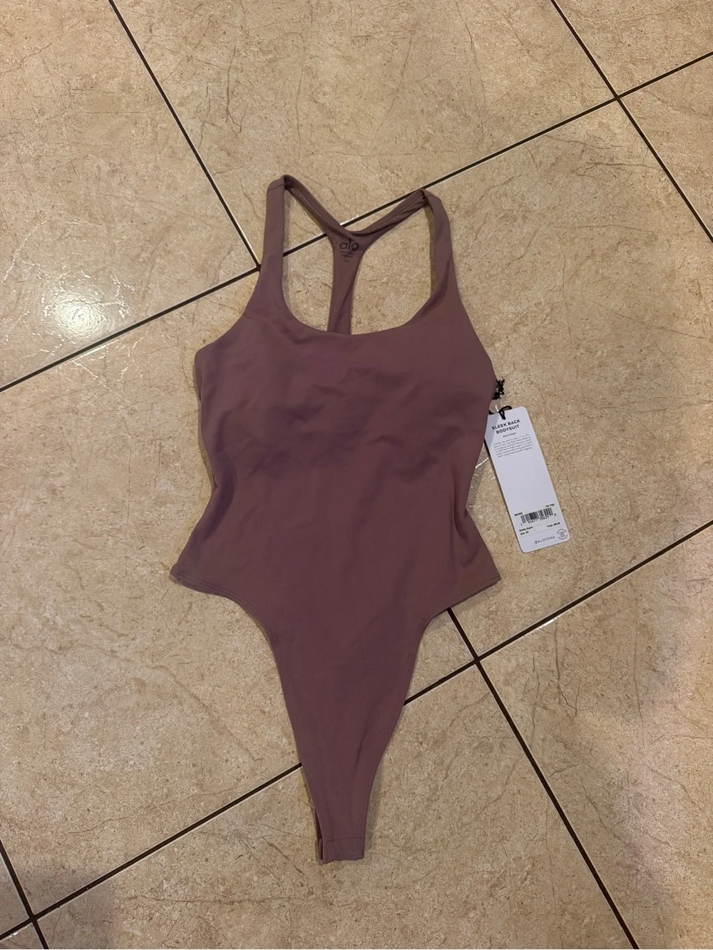Alo sleek back bodysuit smoky quartz